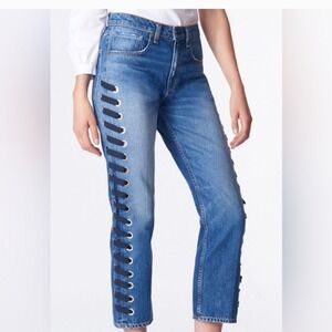 Veronica Beard Women Jeans‎ Ines Girlfriend Lace up Cropped Size 26